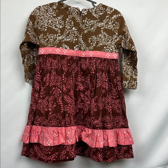 Young Colors Brown and pink floral long sleeve cotton dress size 18 months - Picture 6 of 9